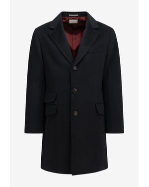 Brunello Cucinelli Single-Breasted Wool Buttoned Coat - Black