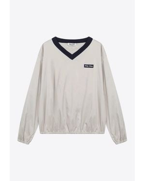 Miu Miu Tech Pongee V-Neck Sweatshirt - White