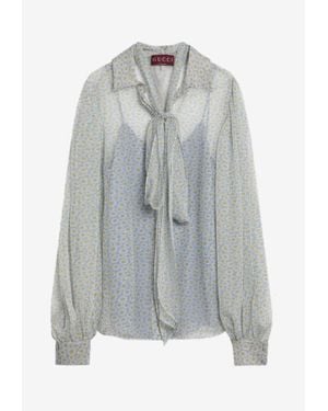 Gucci Flora Print Silk Chiffon Blouse - Gray