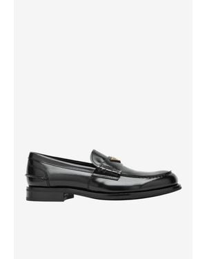 Prada Triangle Logo Brushed Leather Loafers - White