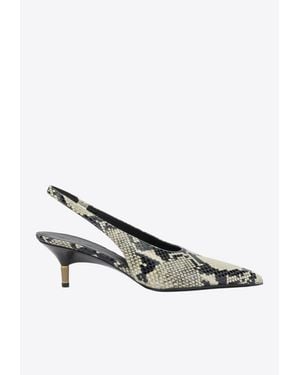 KHAITE Bella 55 Python Print Leather Slingback Pumps - White