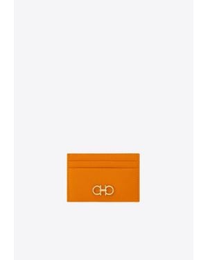 Ferragamo Gancini Plaque Leather Cardholder - Orange