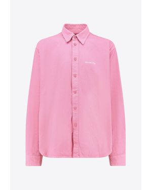 Balenciaga Distressed Long-Sleeved Logo Shirt - Pink