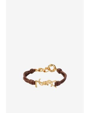 Saint Laurent Cassandre Multi-Strand Leather Bracelet - Brown