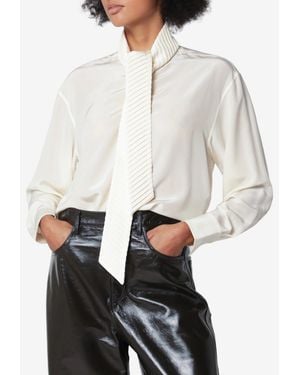 Victoria Beckham Scarf-Tie Silk Blouse With Pleated Collar - White