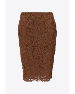 Saint Laurent Guipure Lace Pencil Skirt - Brown