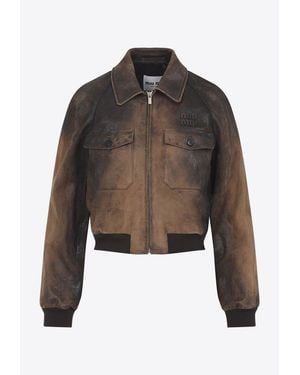 Miu Miu Vintage Leather Zip-Up Jacket - Brown