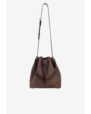 Etro Small Arnica Paisley Jacquard Bucket Bag - Brown