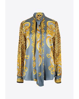 Versace Cheetah Foulard Print Silk Shirt - Blue