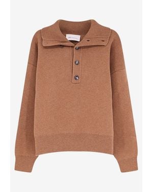 Ami Paris High-Neck Knitted Wool Sweater - Brown