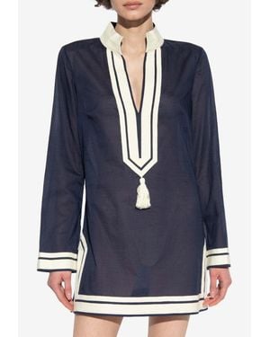Tory Burch Tasselled V-Neck Tunic Mini Dress - Blue