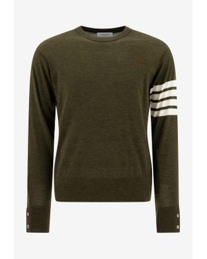 Thom Browne 4-Bar Stripes Crewneck Jumper - Green