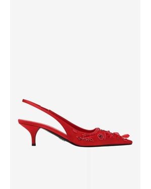 Prada 55 Embroidered Satin Slingback Pumps