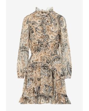 Etro Paisley Print Ruffled Mini Dress - Natural