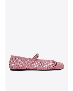 Prada Triangle Logo Crochet Knit Ballet Flats - Pink