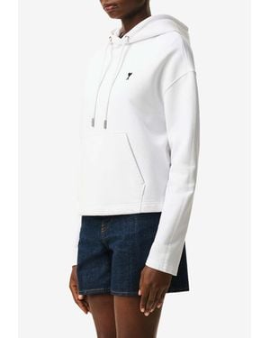 Ami Paris Logo-Embroidered Hooded Sweatshirt - White