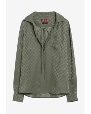 Gucci Gg Jacquard Silk Shirt - Green