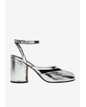 Maison Margiela Tabi 80 Metallic Leather Pumps - White