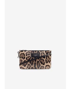 Dolce & Gabbana Leopard Print Leather Shoulder Bag - White