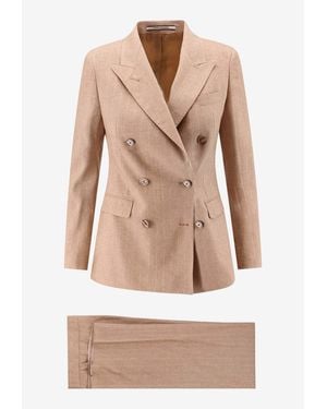 Tagliatore Parigi Double-Breasted Pinstripe Linen Suit - Natural