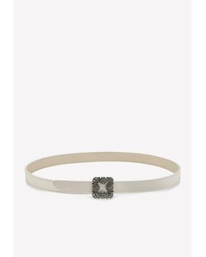 Manolo Blahnik Mini Hangisi Crystal Buckle Satin Belt - Natural