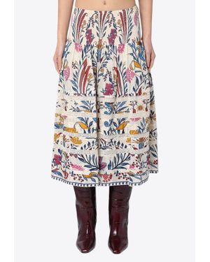 FARM Rio Romantic Floral Print Midi Skirt - White