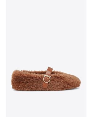 Ferragamo Nena Shearling Ballet Flats - Brown