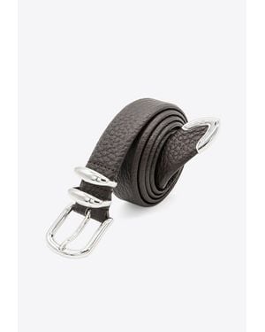 Eleventy Buckled Textured Leather Belt - Gray