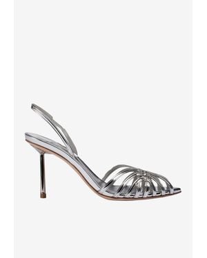 Le Silla Embrace 80 Metallic Leather Slingback Sandals - White