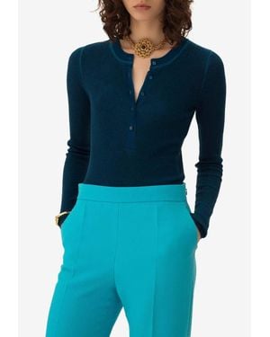 Chloé Wool Knit Henley Sweater - Blue