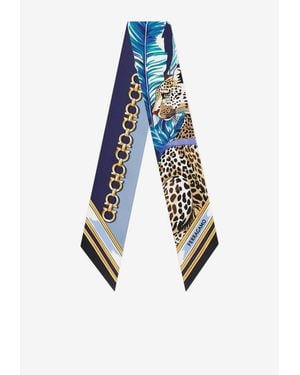 Ferragamo Felini Leopard-Print Silk Bandeau Scarf - Blue