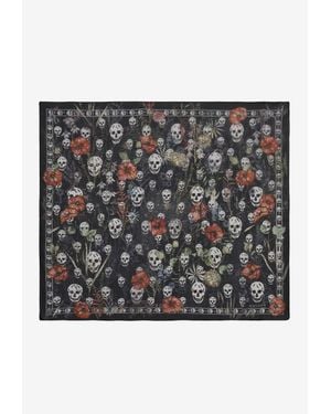 McQueen Skull And Spider Floral Print Chiffon Scarf - Gray