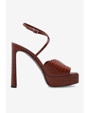 Jimmy Choo Karli 125 Croc-Embossed Leather Platform Sandals - Brown