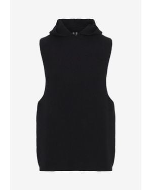 Rick Owens Sleeveless Cashmere Knit Hooded Vest - Black