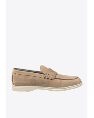 Corneliani Suede Penny Loafers - White
