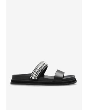 Jimmy Choo Jadi Crystal Strap Leather Slides - White