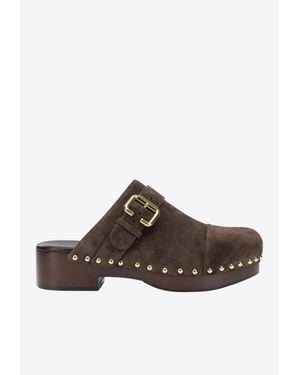 Chloé Jeannette Suede Wedge Clogs - Brown