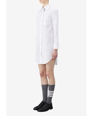 Thom Browne Logo Tag Patch Mini Shirt Dress - White