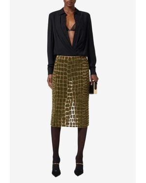 Elisabetta Franchi Twist-Front Button Bodysuit - Green