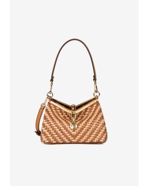 Etro Small Vela Woven Leather And Raffia Shoulder Bag - White