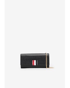 Thom Browne Signature Logo Leather Chain Clutch - White