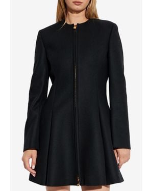 Versace Wool Zip-Up Flared Coat - Black