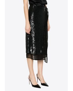 P.A.R.O.S.H. Sequined Vinyl Wrap Midi Skirt - Black