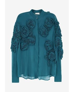 Dries Van Noten Chowsa Floral Applique Blouse - Blue