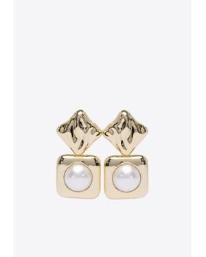 Self-Portrait Pearl Diamond-Shaped Earrings - White