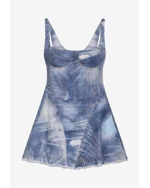 Roberto Cavalli Patchwork Mini Dress - Blue