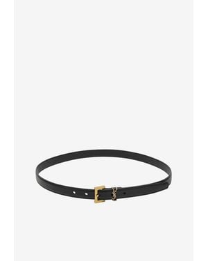 Saint Laurent Cassandre Thin Leather Belt - White