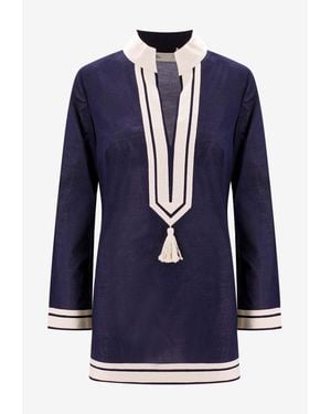 Tory Burch V-Neck Mini Tunic Dress - Blue