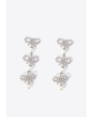 Self-Portrait Micro Bow Pearl Tiered Earrings - White
