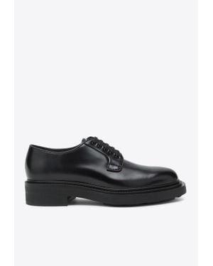 Prada Polished Leather Derby Shoes - Black